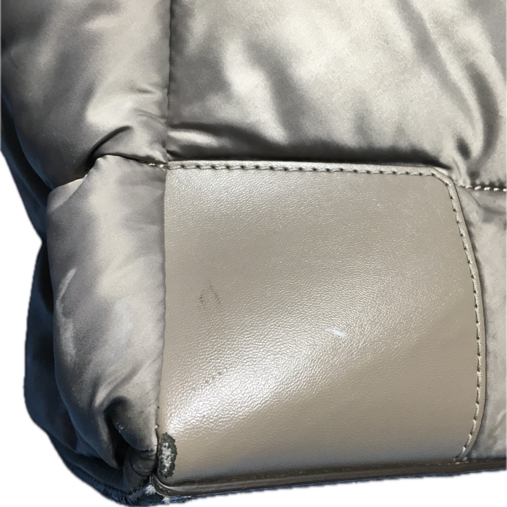 Tory Burch Nylon Ella Puffer Tote Handbag Taupe Gray - Picture 7 of 16